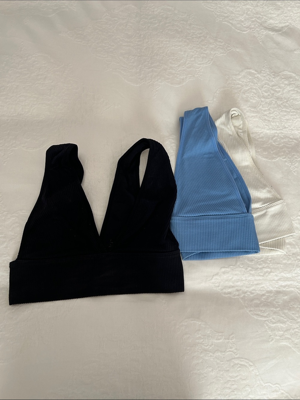 Garage Ribbed V-Neck Bralette / Crop top - Black, Blue & White